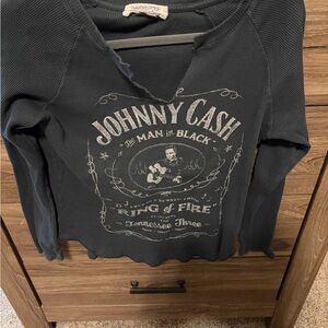 VGUC Daydreamer by Free People Black Johnny Cash Long Sleeve Tee, Small